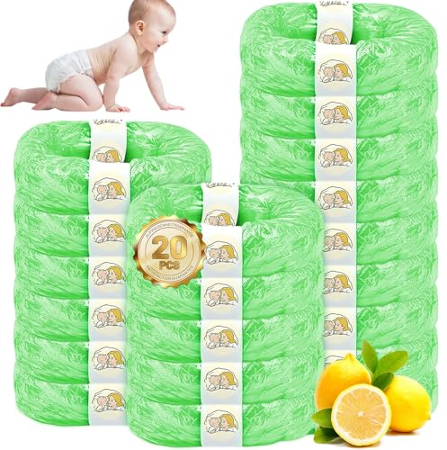 20 Recambios ORIGINALES, Recambios Cubos de Pañales, Bolsas de Papelera para Bebé con Aroma a Limón, Película Engrosada Con Buena Hermeticidad Y Resistente A Los Olores, Fuerte compatibilidad