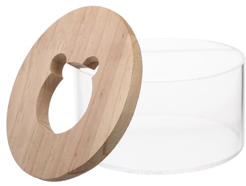 CATIEBYE Baño para Hámster Transparente con Tapa de Madera Bañera y Baño de Arena para Chinchillas y Roedores Pequeños Multifuncional y Resistente al Desgaste