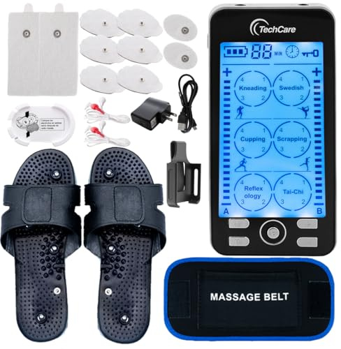 TENS Unit Muscle Stimulator with 24 Modes, 20 Intensities TENS Machine for Gradual Back Pain Relief Therapy, Rechargeable EMS Unit Massager with 10 TENS Electrode Pads,Slippers and Massager Belt