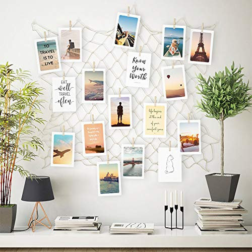 ecooe Cornici Foto Multiple da Parete con 40 Clip e 10 Unghie Senza Tracce, Rete Porta Foto con Mollette, Cornice Portafoto Collage per Appendere da Decorazione 60×60 cm