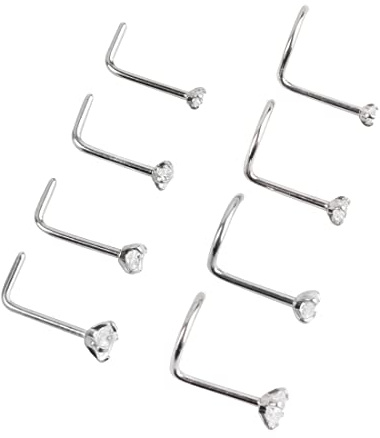 LEEQBCR 8/12 pezzi 20 Gauge Curvo Naso a Bottone in Acciaio Inox Naso Anelli Zirconia Cubico Piercing Gioielli per Corpo, Vite e Forma di L Curvatura