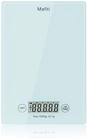 Mafiti Küchenwaage Digital, Digitalwaage mit Großer Präzision 1g /Max 5kg, LCD Display und Tara Function