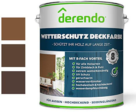 derendo Holzfarbe braun außen wetterfest Wetterschutzfarbe Langzeitschutz 750ml RAL 8003 seidenglänzend Holzlack, lehmbraun Außenbereich Holzschutzlasur hohe Deckkraft