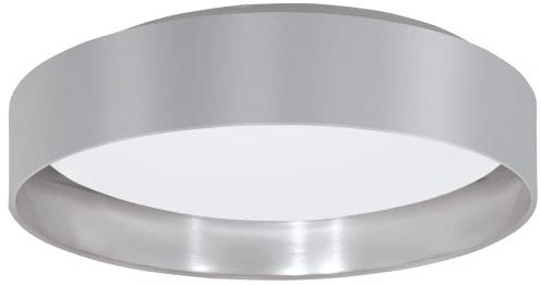 EGLO LED Deckenlampe Maserlo 2, Textil Deckenleuchte, Wohnzimmerlampe Decke aus Stoff in silber und grau, Kunststoff in weiß, warmweiß, Ø 38 cm