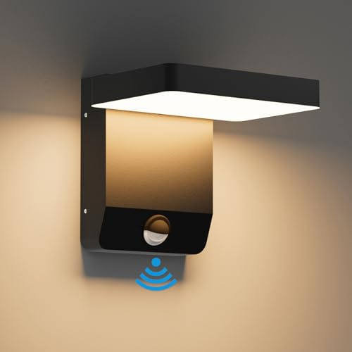 K-Bright Utomhu med rörelsedetektor utomhusvägglampa justerbar belysningsvinkel 20 W 1 540lm 3 000 K varmvitt ljus IP65 vägglampa svart (rektangel)