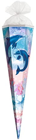 ROTH Geschenk-Schultüte groß Delfine 50 cm - 6-eckig Tüllverschluss - Zuckertüte Schulanfang