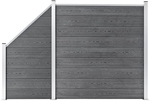Gartenzaun Komplett Set | 1 Quadrat + 1 Schräge | Sichtschutz Zaun | Wind-UV-Schutz für Garten Pool | Grau | Verbundwerkstoff+Aluminiumpfosten | 273x186cm