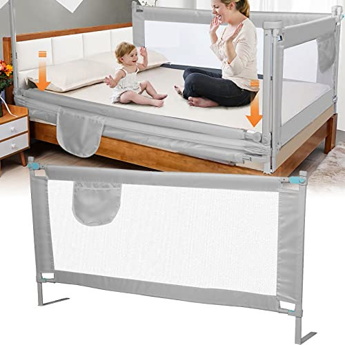 Sinbide Bettgitter Verstellbarer Rausfallschutz für Kinderbett, Babysicherheit, 100cm hoch, Metallrahmen, 0-6 Jahre (Grau, 100x180cm)