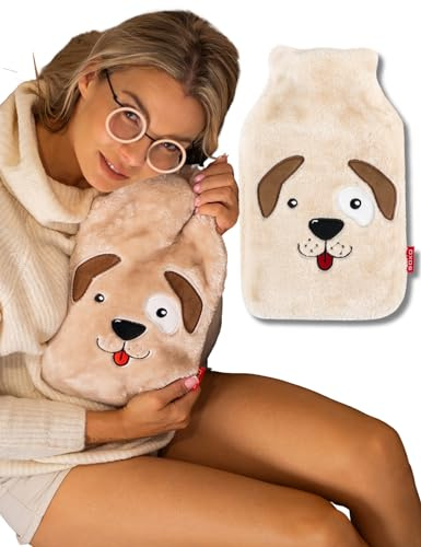 soxo Varmvattenflaska Hot Water Bottle Värme Heater Värmare Värmeflaska Plyschöverdrag Lindrar Muskelvärk Hund