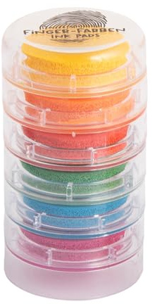 TRENDHAUS 957047 - Fingerstempel-Farben 6er-Turm – Hautverträgliche und abwaschbare Fingerfarben – Stempelkissen inkl. praktischer Stapelfunktion (6 Farben)