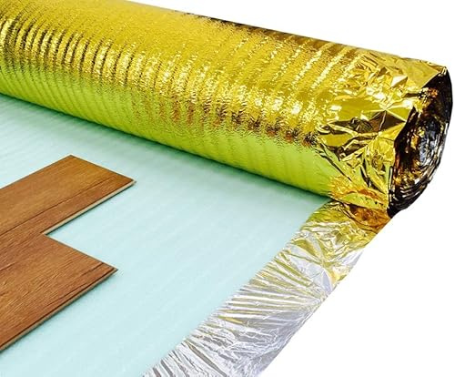 Imperial Studios Comfort Gold Underlay 3mm Acoustic Polyethylene Foam Underlay for Wood or Laminate Flooring with Foil Damp Proof Membrane - Great Sound & Heat Insulation (Roll Dimension: 7.5㎡)