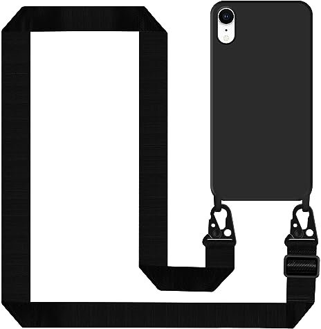 Tawarror Mobile Phone Chain for iPhone XR With Strap, Silicone Case With Soft Microfibre Lining, Shockproof Protective Cover, Cord for Hanging, Black