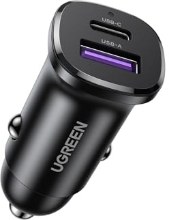 UGREEN Cargador Auto 30W 1C1A, USB C PD 30W PPS 25W SCP 22.5W, Carga Rápida Tipo C para PD3.0/QC4.0/PPS, Cargador Coche Compatible con iPhone 15/14/13,Android/iPad,Galaxy S24/S23/S22, Google Pixel,LG