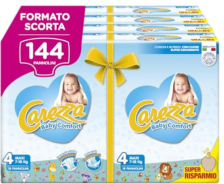 Carezza Baby Comfort Maxi | Taglia 4 (7-18 kg) | 144 pannolini