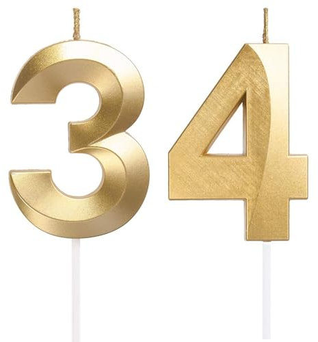 34/43rd Birthday Candles, Number 34/43 Candle, Gold Happy Birthday Candle, 3D Digital Candles for Birthday Cake, Gold Glitter Cake Topper Decorations for Birthday Wedding Anniversary Celebration Party
