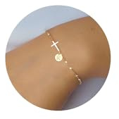 Teen Easter Basket Stuffers, Cross Bracelet with Initial K Dainty Link Chain Bracelets Religious Gifts for Women Christian Baptism Confirmation Gift Jewelry Stocking Stuffers for Teens Valentines Gifts