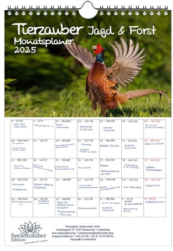 Tierzauber Jagd & Forst Planer DIN A4 Kalender für 2025 - Geschenkset Inhalt: 1x Kalender 1x Weihnachtsanhänger 1x Grußanhänger (gesamt 3 Teile)