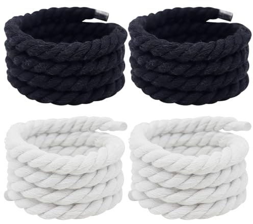 Tomedeks 2 Pares Cordones Gordos, Cordones De Cuerda Para Air Force 1, 8 Mm/150 Cm Cordones Campus 00S, Cordones De Cuerda Redondos, Cordones Para Zapatillas, Zapatillas Deportivas (negro/Blanco)
