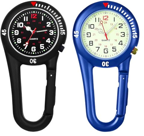 Taschenuhr Mit Karabiner,2 Stücke Krankenschwester Uhr,Taschenuhr Schlüsselbund,Karabiner Uhr Für Damen,Doktorkrankenschwester,Herren(Blau,Schwarz)