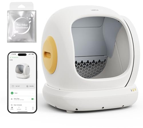 C20 Self Cleaning Cat Litter Tray Automatic Cat Litter Box, Wide Opening/Ultra-Safe/Low Entry/Deodorize/APP Control Electric Litter Tray for Multiple Cats
