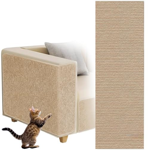 dellyy Selbstklebend Kratzteppich Katze, Kratzmatte Zuschneidbar, Kratzbretter Wand, Katzenkratzbretter, Kratzschutz Sofa Katze (Khaki, 30×100cm)