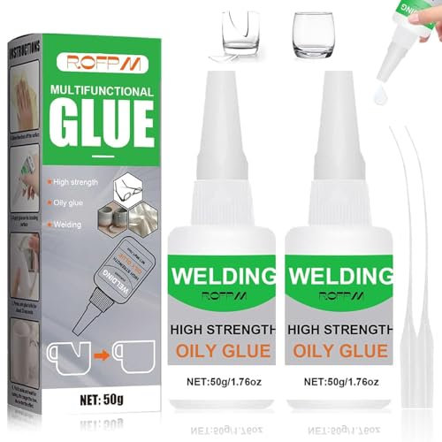 ROFPM Super Glue, 100ml Colle Forte, Colle Huileuse, Colle de Soudage Haute Résistance, Colle de Réparation Rapide, Colle Universelle Pour Bois, Métal, Plastique, Cuir, Chaussures (50ml*2)