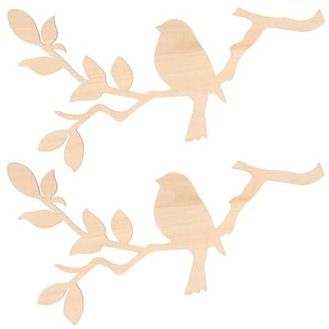 Ideen mit Herz Äste mit Vogel aus Holz | Rohlinge | zum Anmalen | Fenster-Deko | Wand-Deko | 40 cm x 22,7 cm | flach | 4 mm stark | 2 Stück