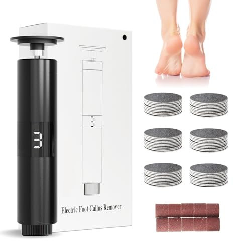 Elektrische Hornhautentferner, Professionelles Hornhautentferner Elektrisch Einstellbare Geschwindigkeit Wiederaufladbare Pediküre Fußfeile mit 60PCS Ersatz Schleifkissen Für Tote Rissige Haut