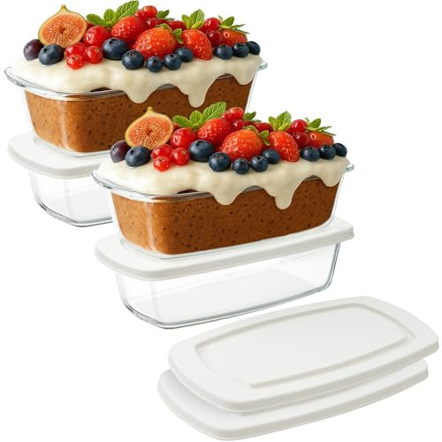 Navaris Molde Pan de Cristal con Tapa - 4x Fuente para Horno de Vidrio de Borosilicato 1,8 L - 4x Molde Rectangular Reposteria Congelar y Recalentar - Apto Microondas Lavavajillas