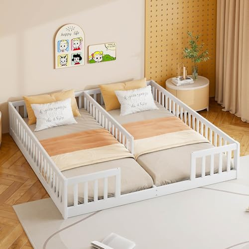 KOMHTOM 2 en 1 90x200CM Lit Enfant avec Clôture de Sécurité (Blanc-1)