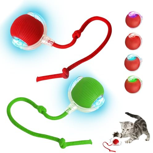 2 Stück Interaktives Katzenspielzeug Katzenball Katzenspielzeug Elektrisch Katzenball mit LED-Licht 3 Arbeitsmodi Mit Schnur Und USB Aufladbar automatisches 360°