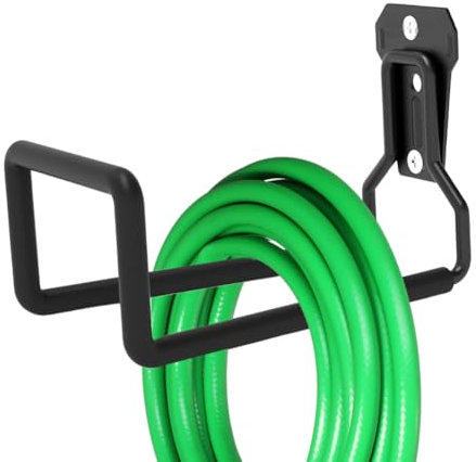 Kayuneed Support de tuyau en métal, support de tuyau d'arrosage, crochet robuste pour tuyau d'arrosage et câble d'extension, noir