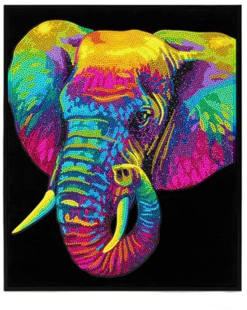 DIAMOND DOTZ 2594369 Original 5D Diamond Painting Set, Neon Elefant, mit Neonfarben und Samt, DIY Diamant Malerei Bilder für Erwachsene und Kinder ab 12 Jahren, Intermediate