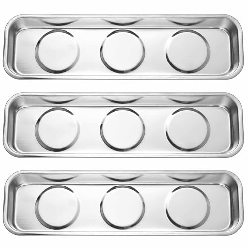 3 Pcs Plateaux Magnétiques pour écrous et Boulons, Plateau Magnétique en Acier Inoxydable pour Outils Mecanique Automobile Vis Outils Métalliques(22,6 x 6,5 cm)