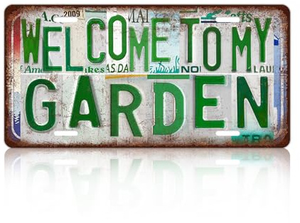 Vintage Welcome To My Garden License Plate Wall Decor Metal Sign Tin Signs