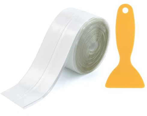 DAVIDJAMESCLARKE 1 styck transparent tätningstejp, självhäftande, PVC vattentät tejp med skrapa, vattentät fogband, antimögel för kök, badrum, toalett, väggtak