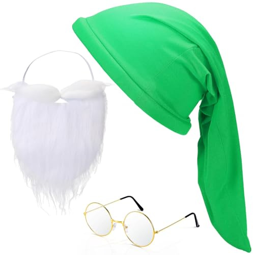 QIZHIQIAMY Bonnet Pere Noel, Bonnet Nain pour Adulte, Chapeau Noels Adulte avec Barbe de Pere Noel et Lunettes, Accessoires de Noël pour Fêtes de Fin d'année, Anniversaires et Cosplay