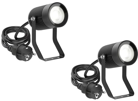 ledscom.de 2 st SHINGA trädgårdsstrålkastare för utomhusbruk, IP65, stickkontakt, svart, inkl. GU10 LED-lampa 1179 lm, vit