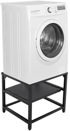 Tvättmaskinsbas med utdragbar hylla, stabil metall tvättmaskinsunderrede för torktumlare, sockel ökning, 150 kg lastkapacitet, 60 x 56 x 52 cm (L x B x H), svart