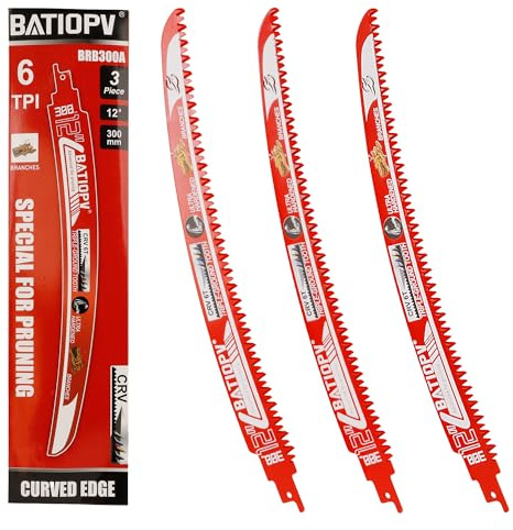 BATIOPV hojas de sierra sable 3 piezas 300 mm – 6 TPI dientes japoneses, hojas para madera, poda de árboles, leña, madera seca y verde