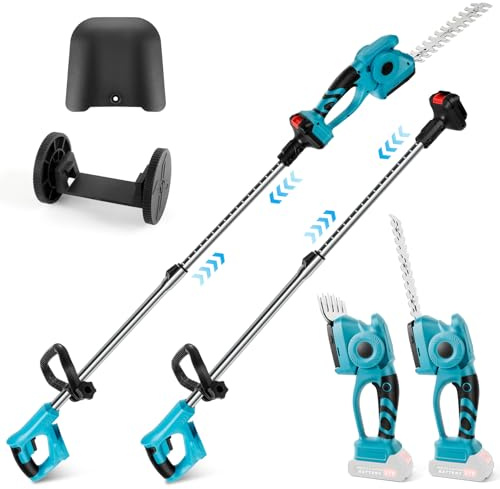 3 en 1 cortasetos telescópicos inalámbricos compatibles con Makita 18 V, tijeras de césped y arbustos, cuchillas de 220 mm y 130 mm cabeza inclinable 90 ° (sin batería)
