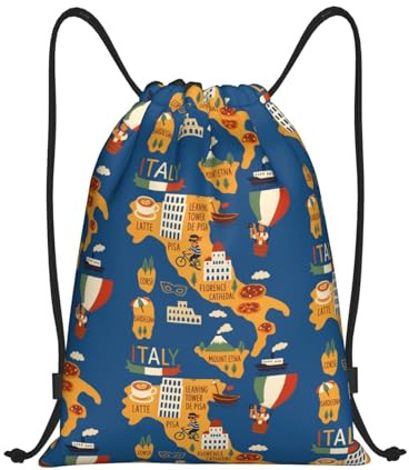 FHIZOAL Mappa dell'Italia con borse culturali con coulisse impermeabile sport zaino leggero yoga allenamento nuoto viaggio, Nero , M, Casual