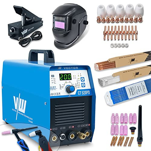 Tig kombisvetsmaskin med 200 amp & elektrodsvetsfunktion 170 amp & plasmaskärare 50 amp | Pulsfunktion - gasförkörning och efterkörning - strömökning & nedstigning - inverter - Vector Welding