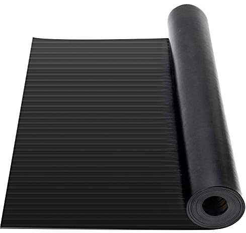 Tapis de sol en caoutchouc antidérapant au mètre - 3 mm d'épaisseur - 100 x 300 cm - Noir - Pour cave, garage, atelier, industrie