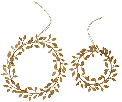 FRANK FLECHTWAREN Hänger Blätterkranz 2er Set ca. Ø 15 cm, Innen-Ø 6 cm, Ø 19 cm, Innen-Ø 11 cm Wandkranz Metall Rostdesign Braun Handgefertigt Dekoration