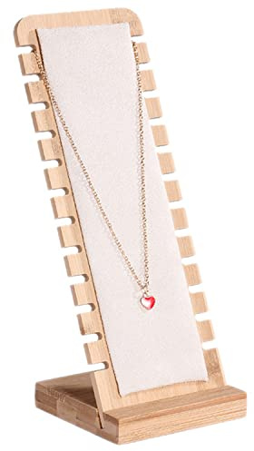 LATRAT Espositore per collane in legno porta 12 slot espositore per gioielli collana pannelli per bracciale collana ciondolo beige
