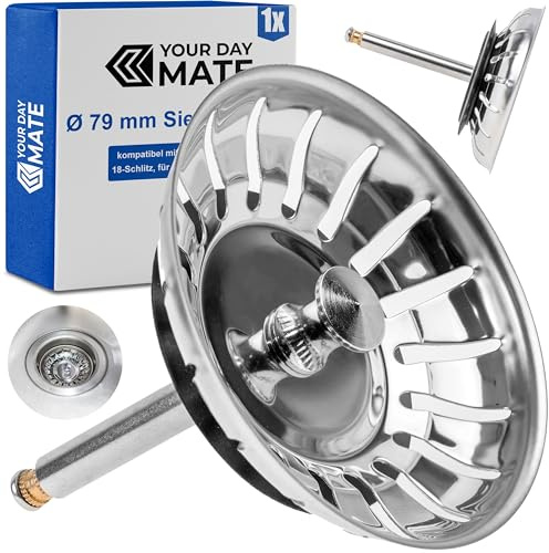 Spülbecken Siebkörbchen, Ø 79 mm, kompatibel mit Blanco 119146, 3.5 Siebkorb mit 18 Schlitzen, 52-97 mm Exzenter Zapfen, Ø 8 mm Stift, Ersatzteil Küchenspüle, Siebeinsatz Spüle Excenter Bedienung