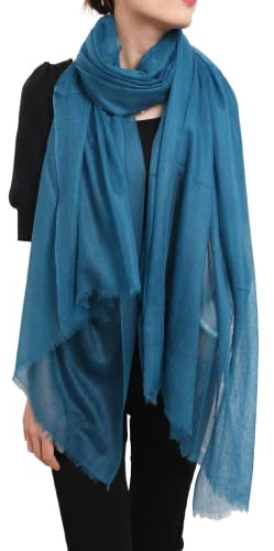 Prettystern Damen 100% Kaschmir-Wolle leicht Ring Pashmina-Schal festlich Kaschmir Scarf XL feine Cashmere 15. TürkisBlau