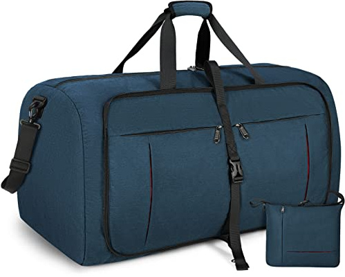 NUBILY Faltbare Reisetasche Groß 65L Sporttasche Herren Damen mit Schuhfach Leichter Reisetaschen Weekender Handgepäck Tasche Blau