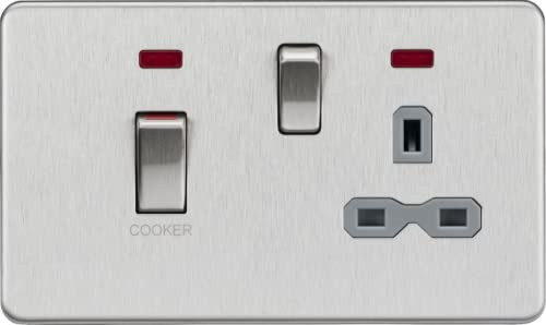 Knightsbridge 45A DP switch and 13A switched socket with neons - brushed chrome with grey insert - SFR83MNBCG
